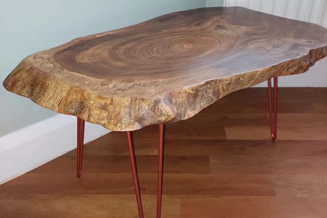 Live edge coffee online table hairpin legs